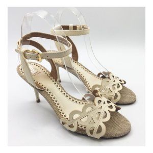TORY BURCH Ivory Cut Out Ankle Strap Stiletto Heel AILEEN Sandals Pumps